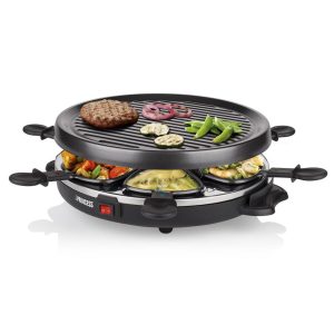Grătar Electric Raclette Princess 3 în 1 pentru 6 Persoane, Placă Grill 30 cm, 6 Tigăi Antiaderente