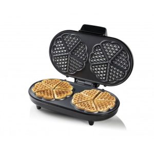 Aparat dublu pentru preparat vafe în formă de inimă Bestron ADWM730CO – 1200 W, Plăci antiaderente, Colecția Copper