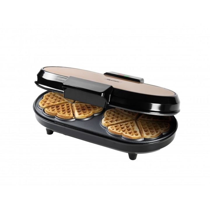 Aparat dublu pentru preparat vafe în formă de inimă Bestron ADWM730CO – 1200 W, Plăci antiaderente, Colecția Copper - imagine 2