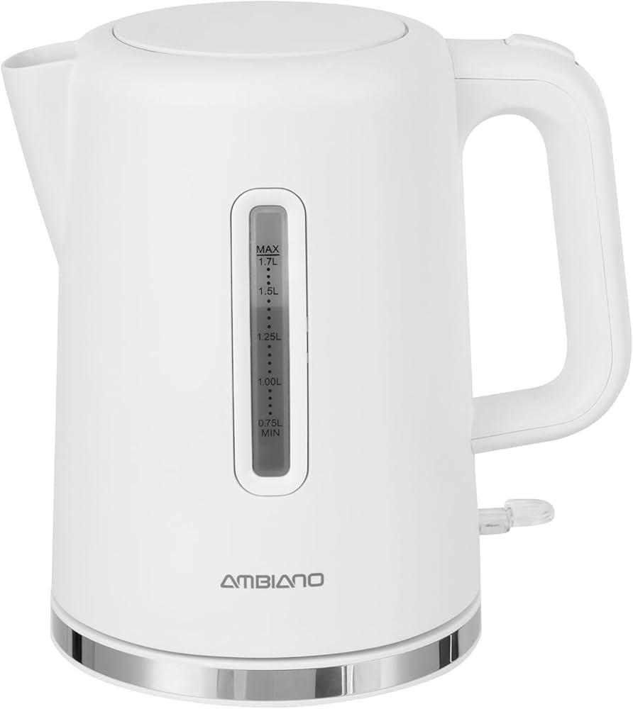 Fierbător electric Ambiano, 1,7 L, 1850–2200 W, capac cu deschidere automată, indicator nivel apă, alb