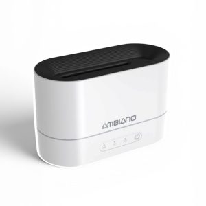 Umidificator cu Efect de Flacără Ambiano, Alb, Difuzor de Aromă, Rezervor 200 ml, 3 Temporizări, Oprire Automată, Iluminare LED
