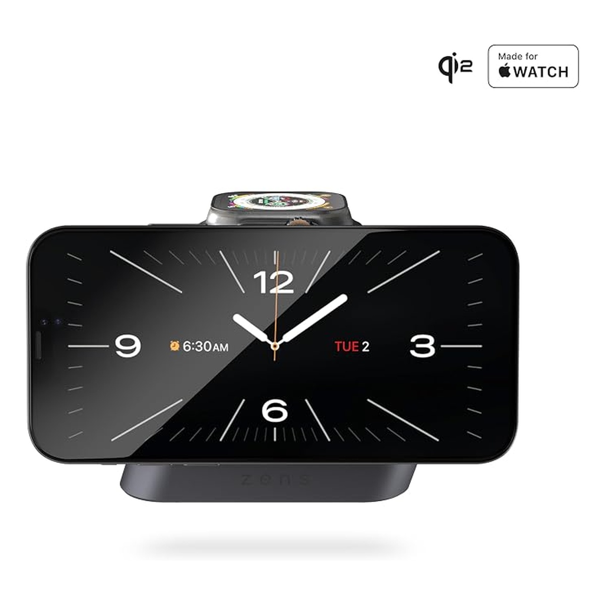 Încărcător Wireless Zens Nightstand Charger Pro 2 Qi2 15W cu Încărcare Rapidă Apple Watch, Stand Magnetic Pliabil - imagine 2