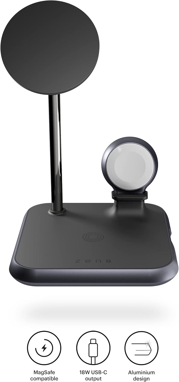 Stație de Încărcare Wireless Magnetică Zens Aluminium 4 în 1 pentru Telefon, Ceas Inteligent și Căști, Ieșire USB-C 18W - imagine 3