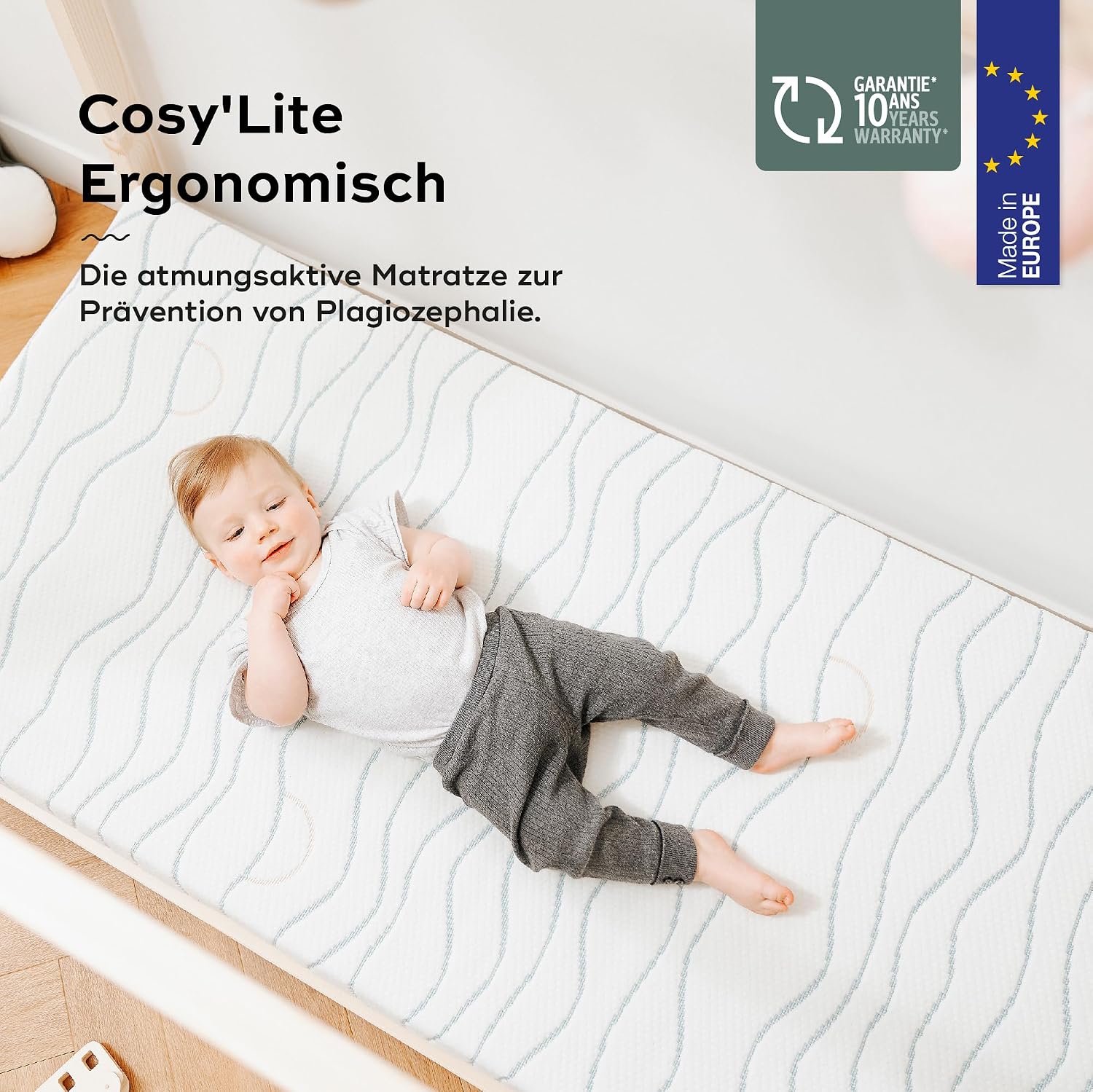 Saltea Ergonomică pentru Copii BabyMoov Cosy'Lite 70 x 140 cm, Respirabilă, Antiaplatizare, Husă Lavabilă - imagine 3
