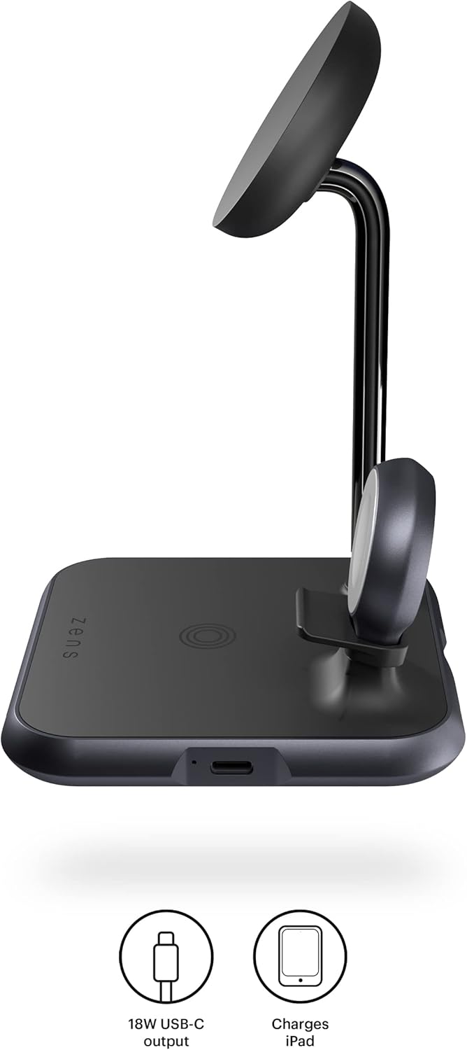 Stație de Încărcare Wireless Magnetică Zens Aluminium 4 în 1 pentru Telefon, Ceas Inteligent și Căști, Ieșire USB-C 18W - imagine 4