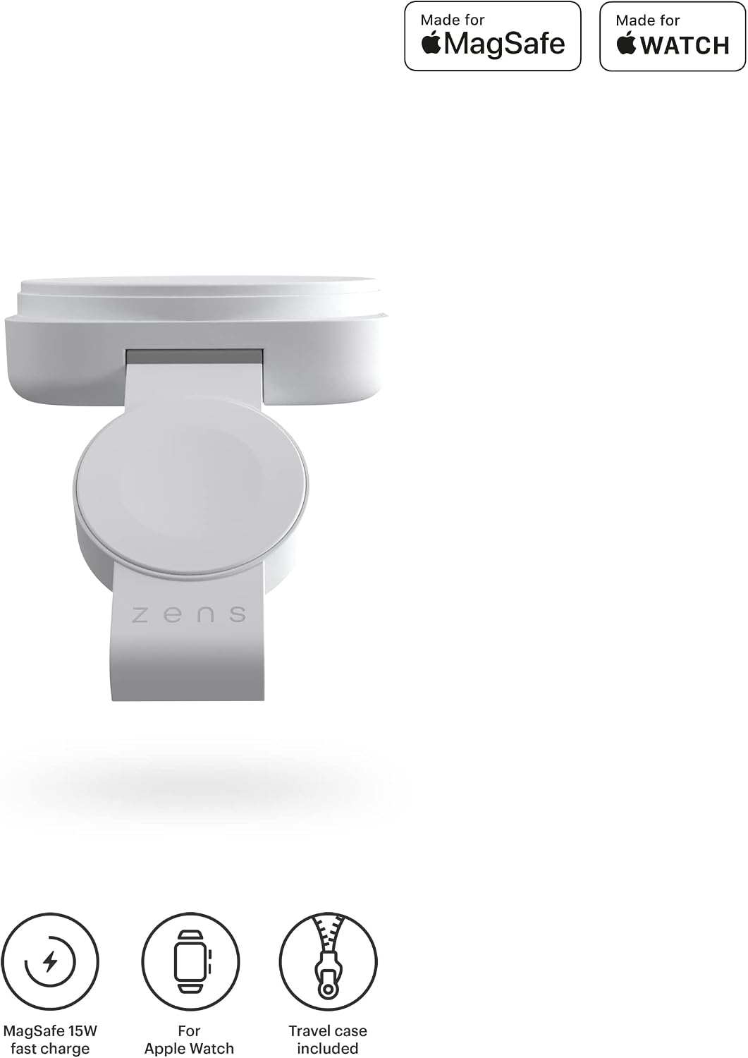 Încărcător Magnetic de Călătorie Zens 2 în 1 pentru Telefon și Ceas Inteligent – 15W, Pliabil, Compatibil MagSafe - imagine 3
