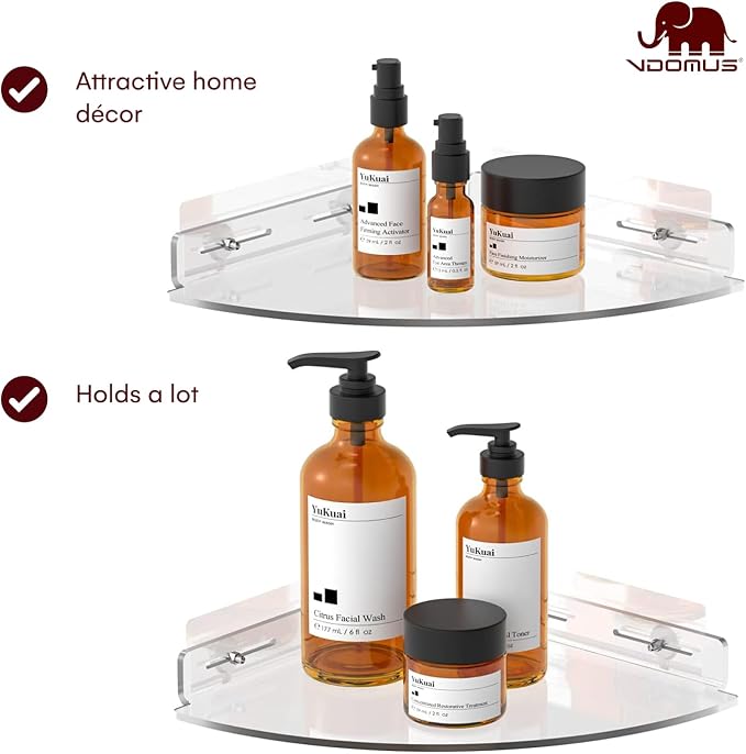 Etajeră de Colț pentru Baie Vdomus, Acril Transparent, Montaj Fără Găurire, Set 2 Bucăți - imagine 5