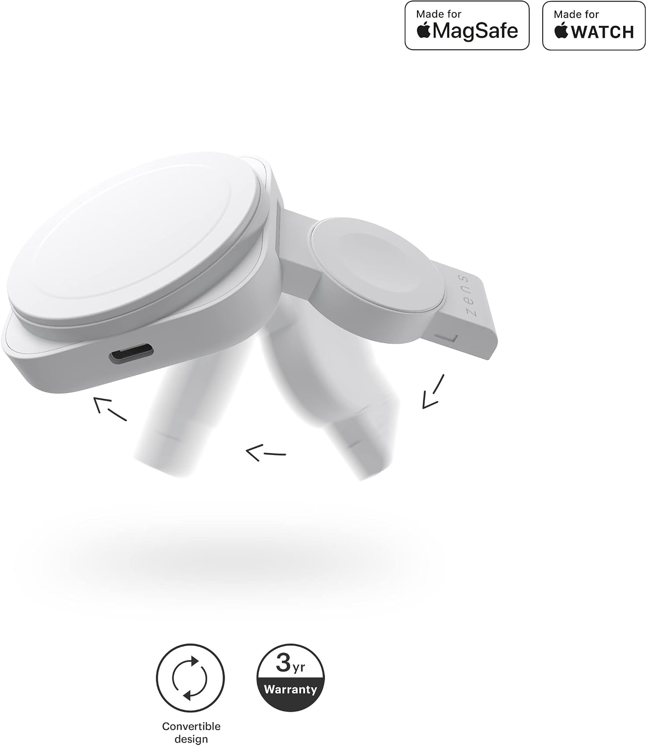 Încărcător Magnetic de Călătorie Zens 2 în 1 pentru Telefon și Ceas Inteligent – 15W, Pliabil, Compatibil MagSafe - imagine 5