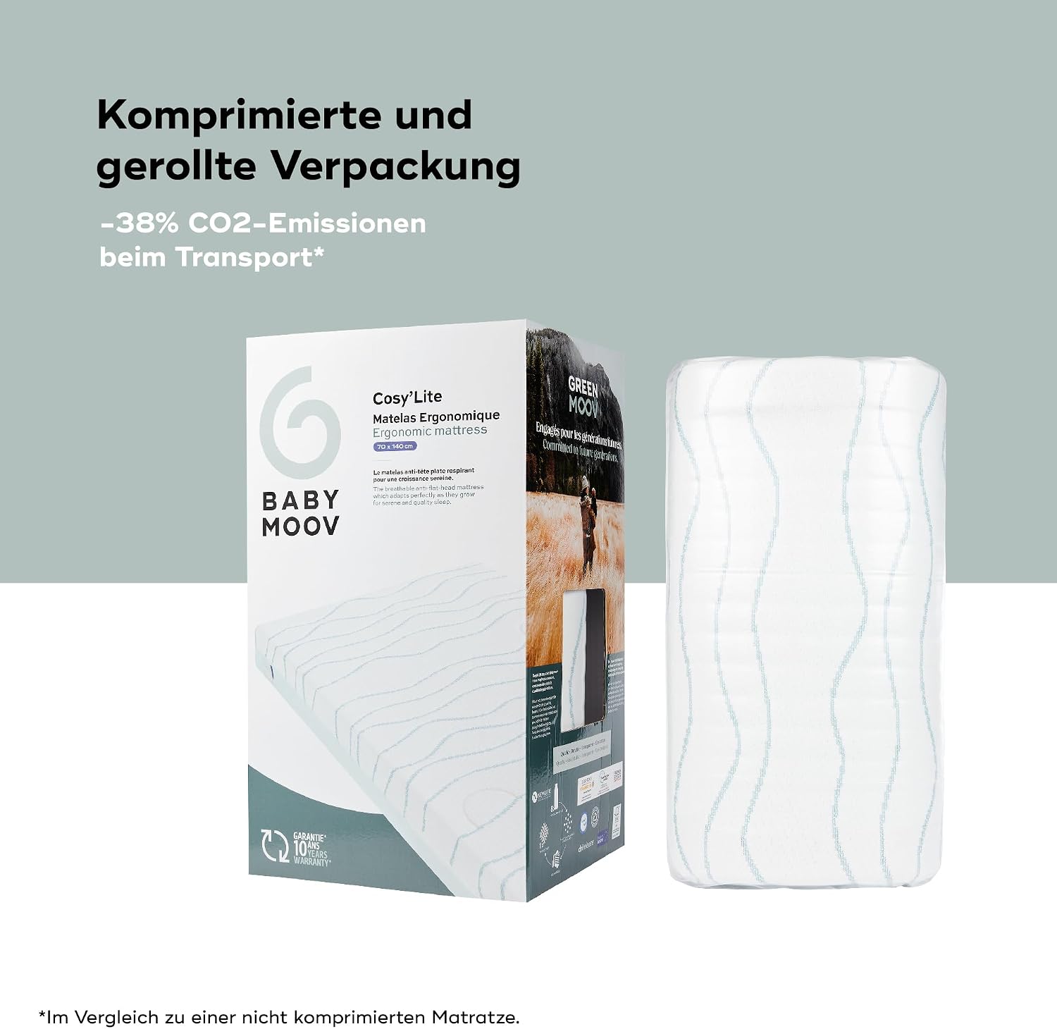 Saltea Ergonomică pentru Copii BabyMoov Cosy'Lite 70 x 140 cm, Respirabilă, Antiaplatizare, Husă Lavabilă - imagine 6