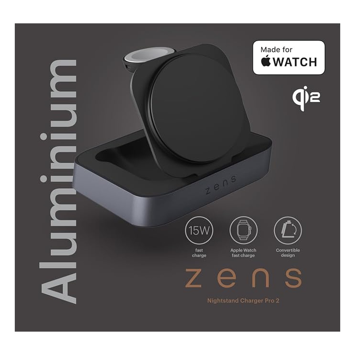 Încărcător Wireless Zens Nightstand Charger Pro 2 Qi2 15W cu Încărcare Rapidă Apple Watch, Stand Magnetic Pliabil - imagine 6