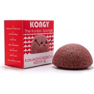 Burete Natural Konjac KONGY cu Argilă Roșie – Curățare Delicată pentru Ten Uscat și Sensibil