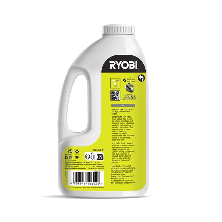 Soluție pentru Curățarea Covoarelor și Tapițeriei RYOBI Swift Clean, 1 L, Concentrată, Parfum Trandafir - imagine 2