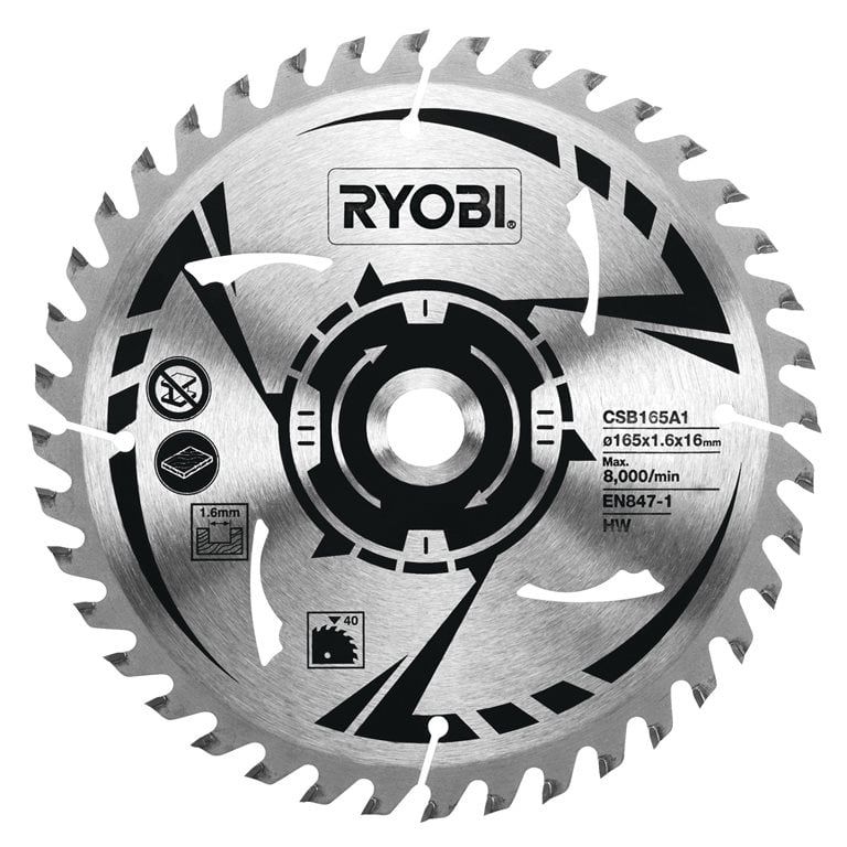 Pânză Circulară RYOBI pentru Fierăstrău Circular, 165 mm, 40 Dinți, Alezaj 16 mm, Tăiere Lemn