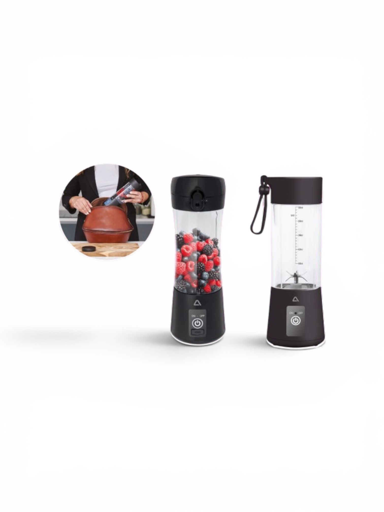 Blender Portabil Ambiano, Recipient 330 ml, Acumulator Reîncărcabil, Lame din Oțel Inoxidabil, Cablu USB Inclus, Negru
