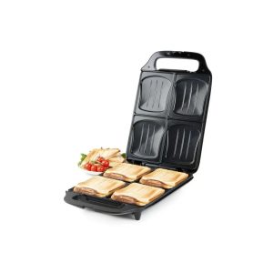 Sandwich maker XXL Ambiano 1800W de culoare neagra deschis cu patru sandwich-uri la preparat