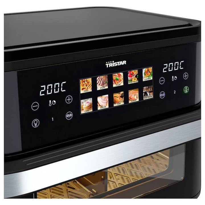 Friteuză cu aer cald Tristar FR-9078, 10 L, 2800 W, Două zone de gătire, Panou digital, Fereastră de vizualizare, Negru - imagine 2