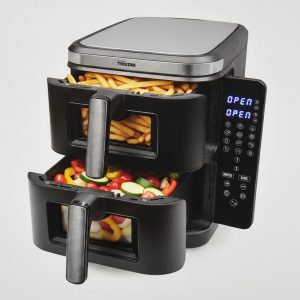 Friteuză cu aer cald Tristar FR-9401, 11 L, 2800 W, Două coșuri suprapuse, 12 programe, Panou digital, Negru