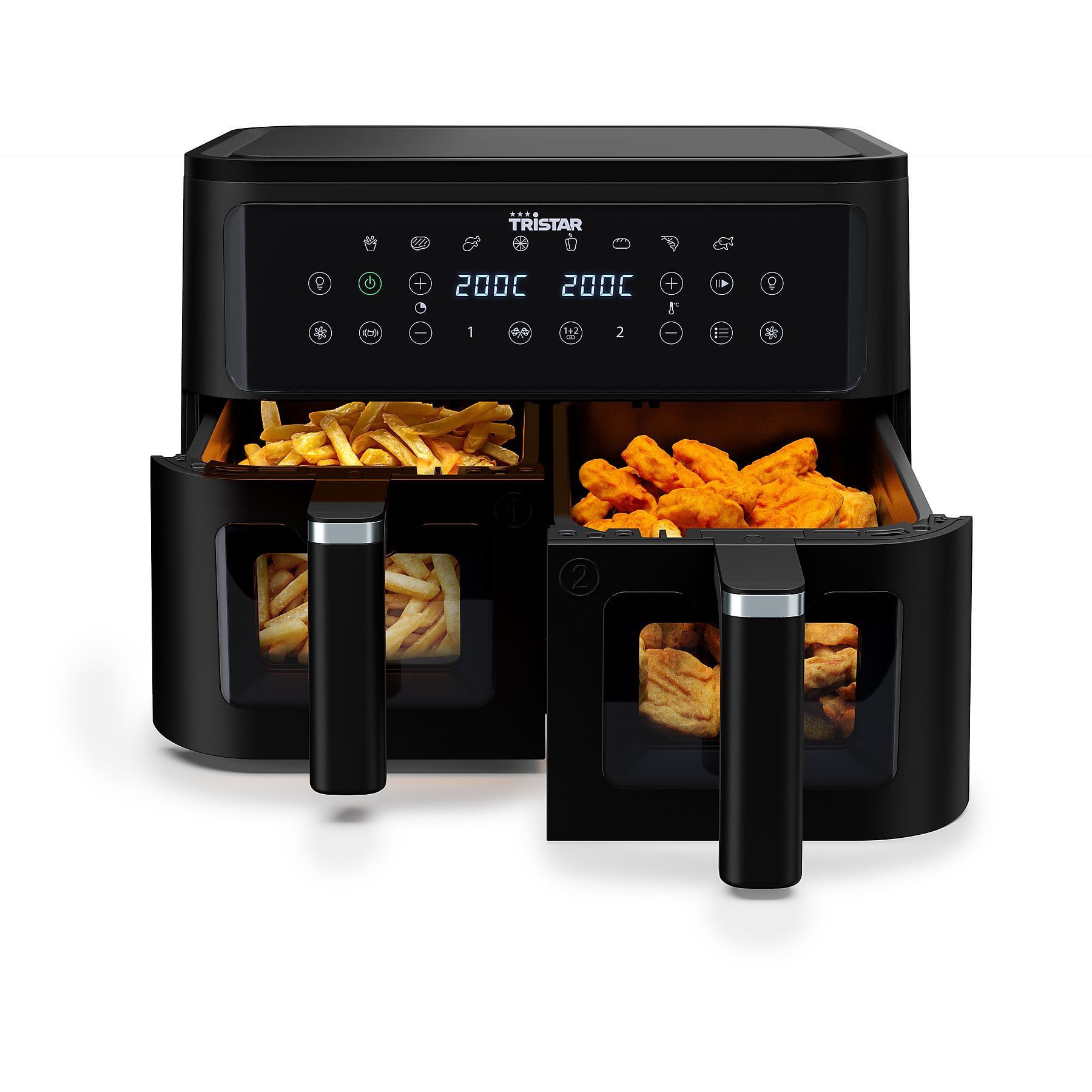 Friteuză cu aer cald Tristar FR-9429, 9 L, 2500 W, Două coșuri, 8 programe, Panou digital, Funcție sincronizare, Negru - imagine 3