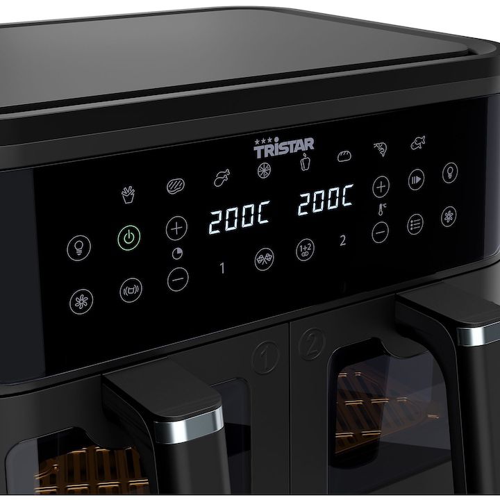 Friteuză cu aer cald Tristar FR-9429, 9 L, 2500 W, Două coșuri, 8 programe, Panou digital, Funcție sincronizare, Negru - imagine 4