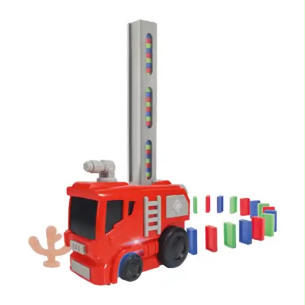 Camion de pompieri cu domino Toy Lino – Lansare automată piese, lumini, 60 piese, 3+ ani