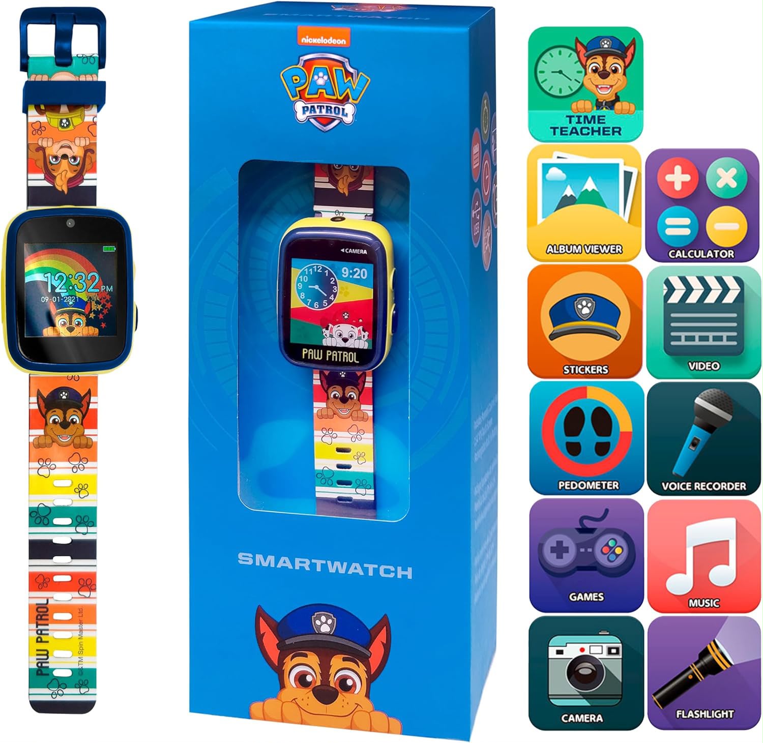Ceas inteligent pentru copii Paw Patrol, Ecran tactil IPS 1,54", Cameră foto, Jocuri, Pedometru, Reîncărcabil