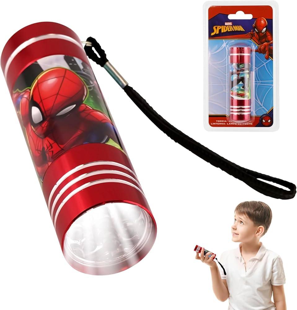 Lanternă LED Marvel Spider-Man pentru Copii, Aluminiu, Funcționează cu 3x AAA (incluse), Roșu