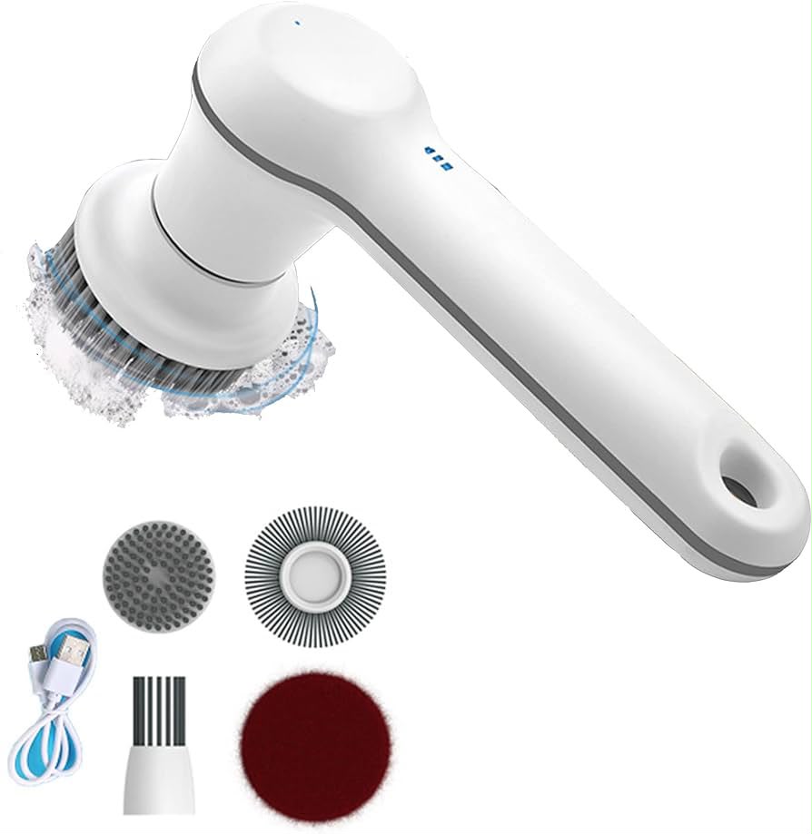 Perie electrică de curățare Quigg, reîncărcabilă, acumulator litiu, 2 viteze, 5 accesorii, autonomie 90 minute, rezistență IPX7