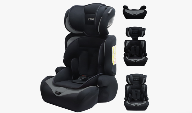 Scaun Auto pentru Copii Cabino 76–150 cm – Sistem Evolutiv, Centură 5 Puncte, Negru/Gri