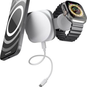 Încărcător Magnetic de Călătorie Zens 2 în 1 pentru Telefon și Ceas Inteligent – 15W, Pliabil, Compatibil MagSafe