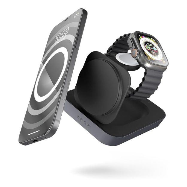 Încărcător Wireless Zens Nightstand Charger Pro 2 Qi2 15W cu Încărcare Rapidă Apple Watch, Stand Magnetic Pliabil