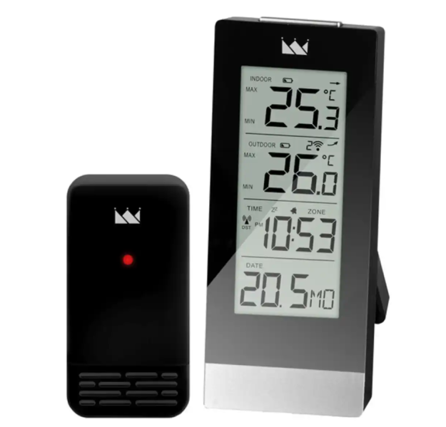 Termometru Digital Fără Fir Krontaler – Temperatură Interior și Exterior, Senzor Exterior Inclus, Afișaj Mare