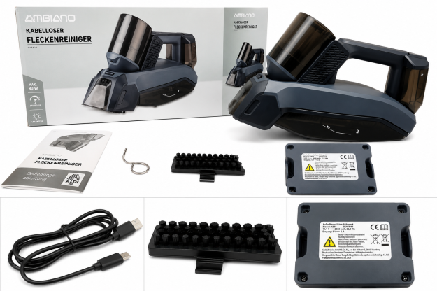 Aspirator de Tapițerie Reîncărcabil Ambiano GT-SF-HC-01 – Funcție Pulverizare, 2 Trepte de Aspirare, 80 W