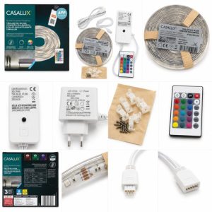 Bandă LED RGB Inteligentă CASALUX 5 m cu Control prin Aplicație și Telecomandă – Multicoloră, Alb Cald, Conexiune Fără Fir