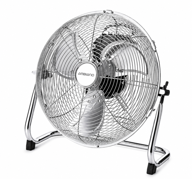 Ventilator de Podea Ambiano, 60 W, 3 Trepte de Viteză, Oscilație Stânga-Dreapta, Pale din Aluminiu