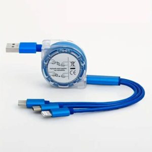 Cablu Multîncărcare Retractabil 3 în 1, USB-A & USB-C la Lightning / USB-C / Micro USB, 72W, 1 m