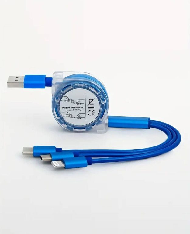 Cablu Multîncărcare Retractabil 3 în 1, USB-A & USB-C la Lightning / USB-C / Micro USB, 72W, 1 m