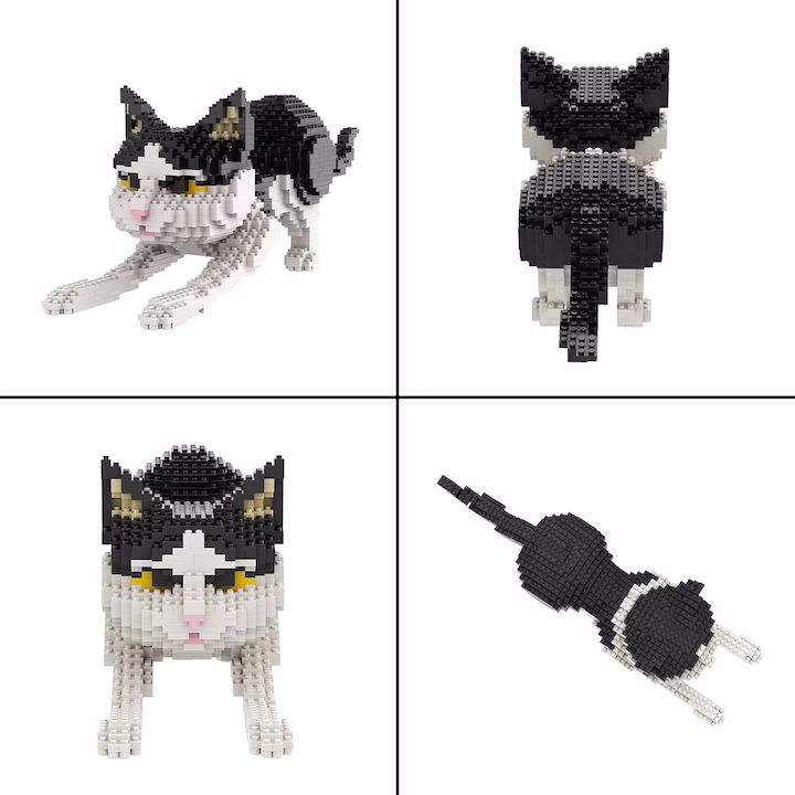 Set Micro Blocuri de Construcție Pisică Alb-Negru Lovesn DM3027, 1390 Piese, Model 3D Colecție - imagine 2