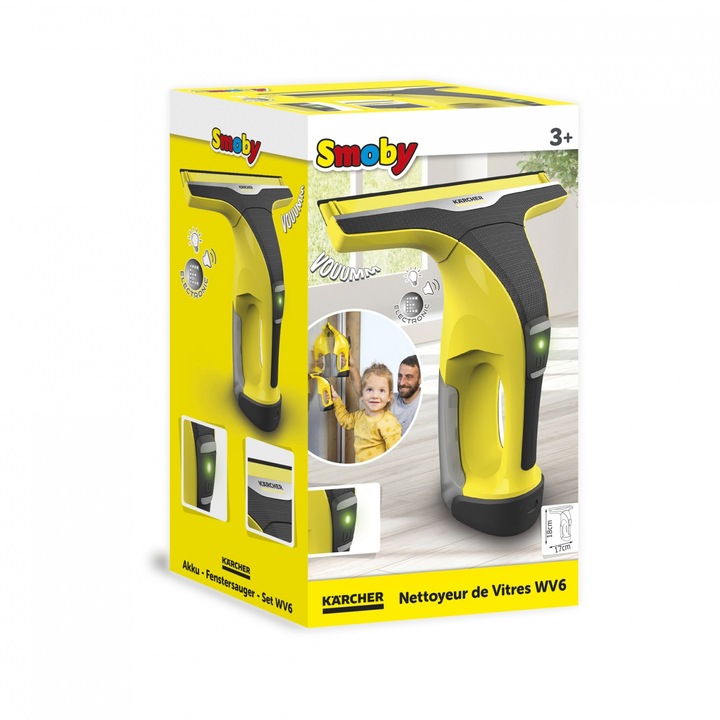 Jucărie Aspirator de Geamuri Kärcher WV6 Smoby – cu Sunete și Lumini, 18 cm, Pentru Copii 3+ - imagine 5