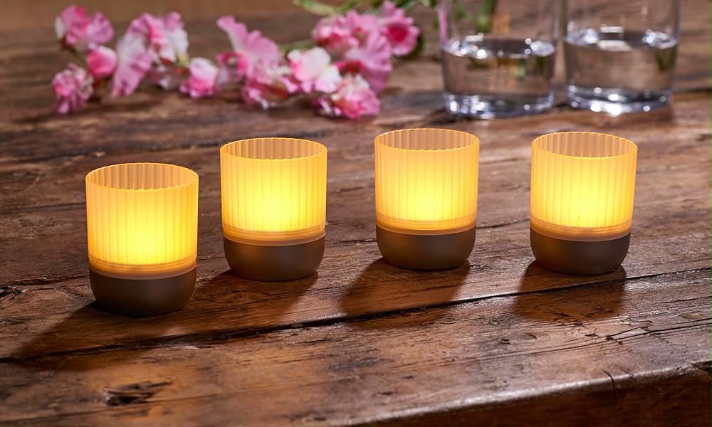 Set 4 Lămpi LED Reîncărcabile Casalux – Lumină Alb Cald și Multicoloră, Senzor Tactil, IP44, Încărcare USB-C, Interior și Exterior