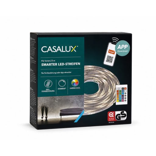 Bandă LED Inteligentă Casalux – 5 m, RGB + Alb Cald 3000 K, 800 lm, Telecomandă și Control prin Aplicație