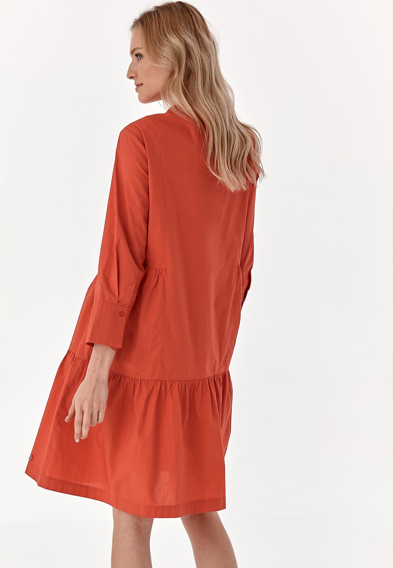 Rochie Damă TATUUM Lanola 2 – 100% Bumbac, Culoare Coral, Croială Largă cu Volane și Nasturi,Mărime 36 - imagine 2