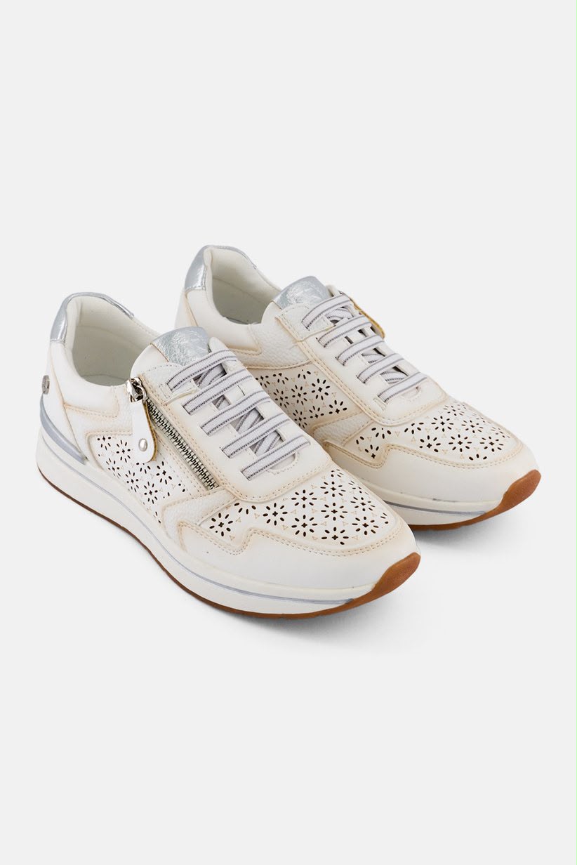 Pantofi sport damă Xti – Alb-Crem cu Detalii Argintii, Model Perforat, Fermoar Lateral, Mărimea 39 - imagine 4