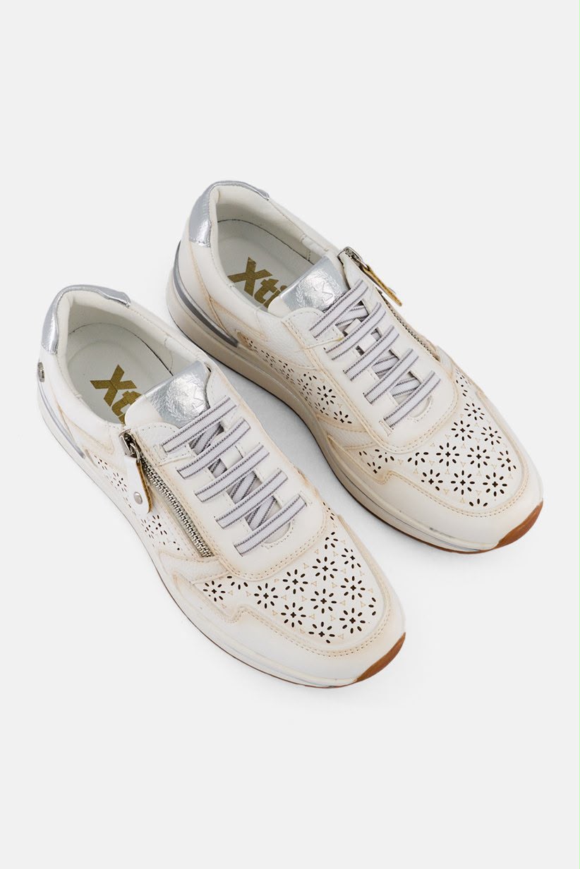 Pantofi sport damă Xti – Alb-Crem cu Detalii Argintii, Model Perforat, Fermoar Lateral, Mărimea 39 - imagine 3