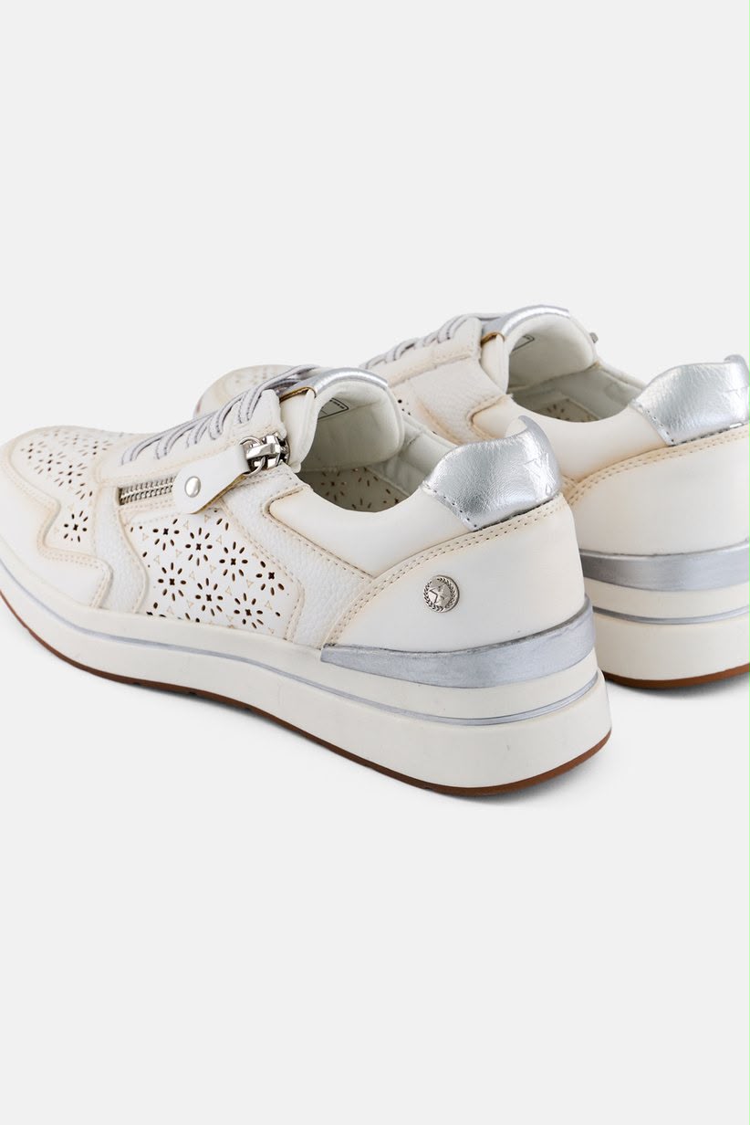 Pantofi sport damă Xti – Alb-Crem cu Detalii Argintii, Model Perforat, Fermoar Lateral, Mărimea 39 - imagine 2