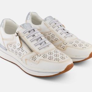 Pantofi sport damă Xti – Alb-Crem cu Detalii Argintii, Model Perforat, Fermoar Lateral, Mărimea 39