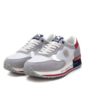 Pantofi sport bărbați Xti – Alb-Gri cu Detalii Roșii și Bleumarin, Piele și Material Textil, Mărimea 41