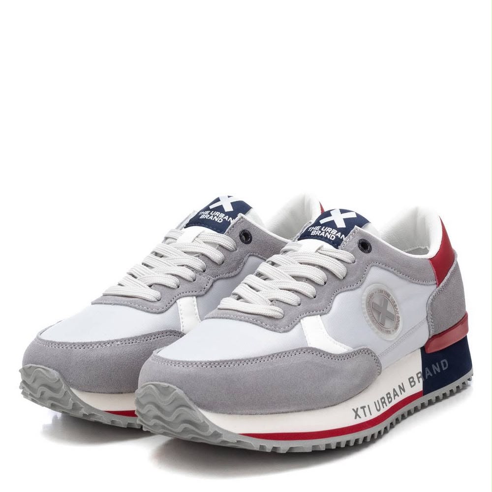 Pantofi sport bărbați Xti – Alb-Gri cu Detalii Roșii și Bleumarin, Piele și Material Textil, Mărimea 41