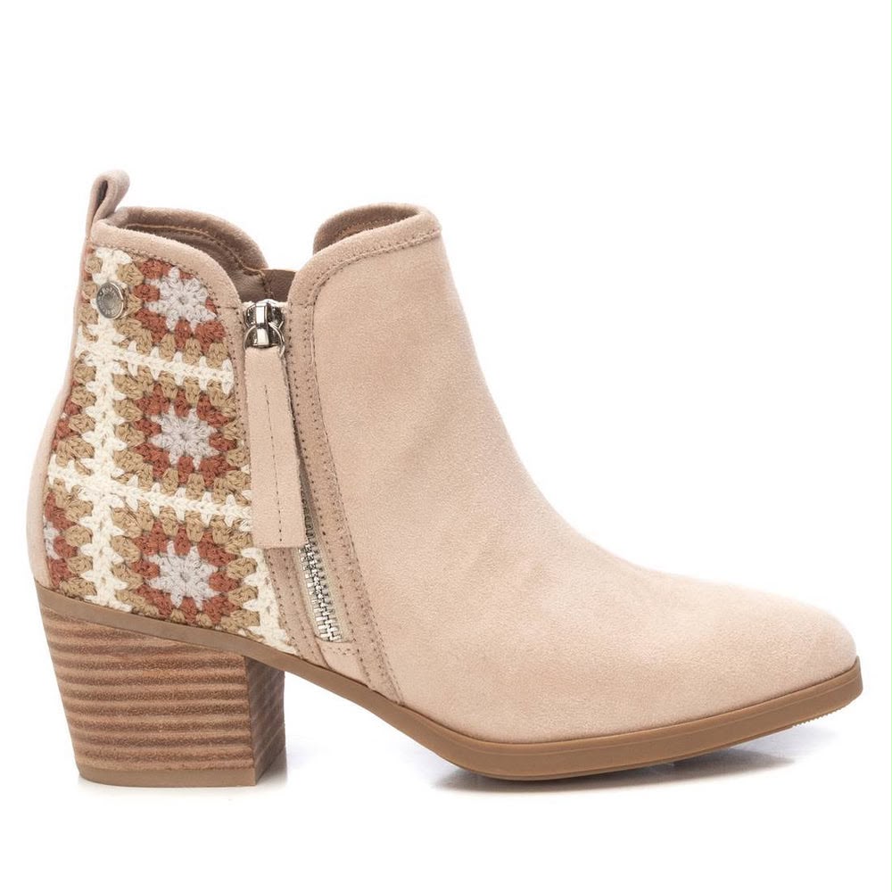 Botine damă Refresh cu Toc – Bej sau Kaki, Inserții Textile Decorative, Branț cu Spumă cu Memorie - imagine 6