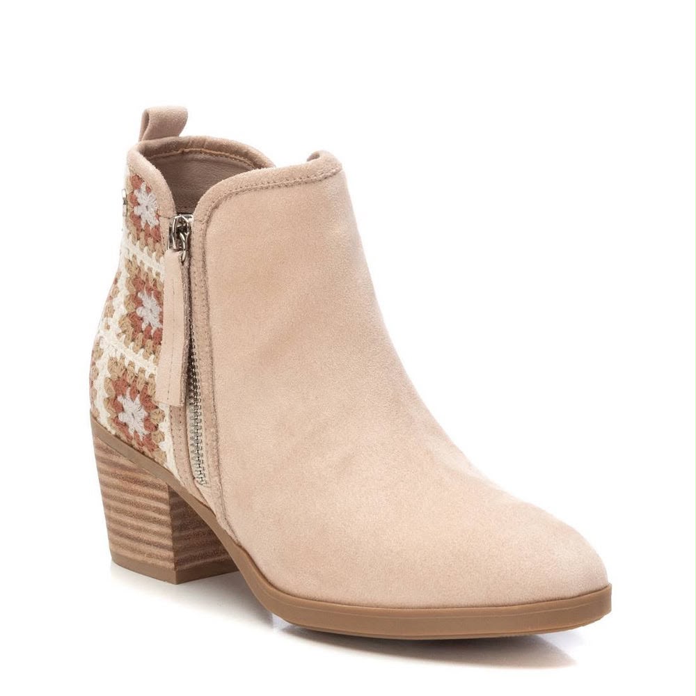 Botine damă Refresh cu Toc – Bej sau Kaki, Inserții Textile Decorative, Branț cu Spumă cu Memorie - imagine 7