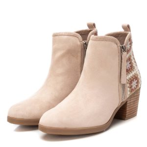 Botine damă Refresh cu Toc – Bej sau Kaki, Inserții Textile Decorative, Branț cu Spumă cu Memorie